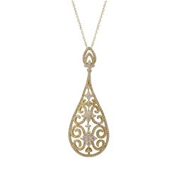 Gold Plated Sterling Silver Filigree Teardrop CZ Pendant  -2.34