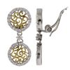 Image 1 : Two Tone Sterling Silver,, Double Filigree Circles CZ Clip Earrings, 1.18