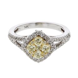 Round-Cut In Cushion-Shaped Cluster Diamond Ring In 14K Yellow And White Gold | 426962