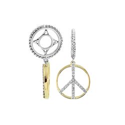 SS/GOLD WHEEL W/GOLD DIAMOND PEACE SIGN DANGLE (#402D)