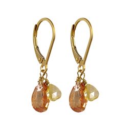 Gold Filled Lever Back Earrings With 6X9mm Champagne Teardrop CZ And 5X5mm Citrine Teardrop CZ Hangi
