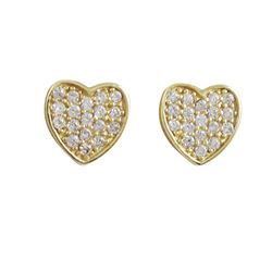 Gold Tone Sterling Silver CZ 10M Heart Stud Earrings