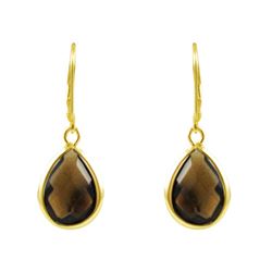 Gold Tone Sterling Silver Smoky 10X14 Teardrop Stone Lever Back Earrings 34M Long