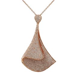 Rose Plated Sterling Silver Large Upside Down Cone Shape Pendant With CZ Pave