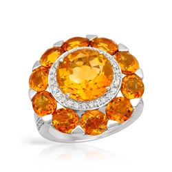 Floral Round Prong-Set Citrine Diamond Ring In 14K White Gold | 320079