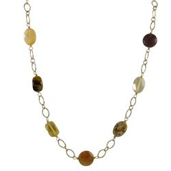 Natural Combination Semi Precious Stones On Gold Tone Brass Chain- 16" 3"