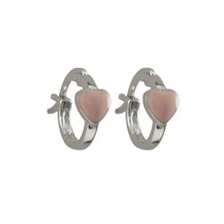 Pink Enamel 4.5X5mm Heart On Rhodium Plated Sterling Silver Baby Huggie Leverback Earrings, 0.44"