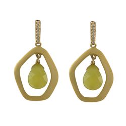 Olive Jade Semi Precious Teardrop Stone In Gold Plated Matte Sterling Silver Open Pentagon Shape CZ 