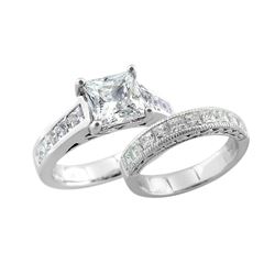 SS CUBIC ZIRCONIA ENGAGEMENT RING / WEDDING BAND 2-RINGS SET - Size 7 (#9407CZ-AAAA)