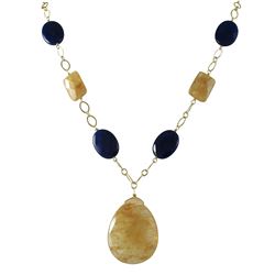Citrine Rutilated Semi Precious Teardrop Stone, On Gold Tone Brass Chain -20