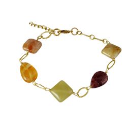 Brass Link Chain, Assorted Semi Precious Stones Bracelet