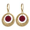 Image 1 : Garnet 10Mm Round Faceted Semi Precious Stone In Matte Gold Plated Hammered 23Mm Round Ring With CZ,