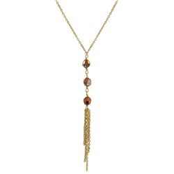 Three 6Mm Gold AB Preciosa Beads Tassel Necklace, Gold Plated Brass Chain, 15