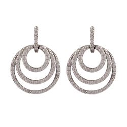 Sterling Silver CZ Three Open Circles Post Clip Earrings, 0.94