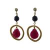 Image 1 : Ruby Semi Precious Stone In Gold Tone Brass Ring Sterling Silver Post Earrings -1.5