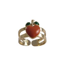 Peach And Green Colored Peach, Gold Tone Brass Ring