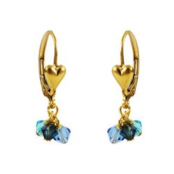 Blue Combination 4Mm Swarovski Beads On Gold Filled Heart Lever Back Earrings, 0.96"