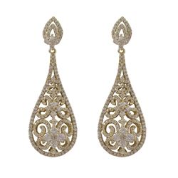 Gold Plated Sterling Silver Filigree Teardrop AAA CZ Post Earrings, 1.81