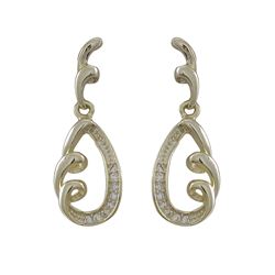 Gold Tone Sterling Silver Swirl Teardrop CZ Post Earrings -0.94