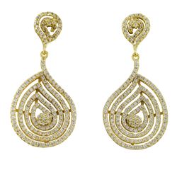 Gold Tone Sterling Silver Teardop Post Earrings. With White Czs, 41Mm Long