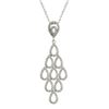 Image 1 : Rhodium Plated Sterling Silver, Teardrop Cluster In Diamond Shape CZ Pendant, 53Mm Long