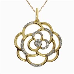 14K Yellow Gold Swirl Diamond Pendant With 18" Chain