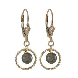 Labradorite(Grey) 6Mm Semi Precious Ball In 10Mm Braided Ring, On Gold Filled Lever Back Earrings, 1
