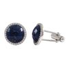 Image 1 : Lapis Semi Precious Faceted Stone With CZ Border, Rhodium Plated Sterling Silver, 15Mm Round Cufflin