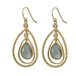 Gold Aqua CZ Eurowire Earrings
