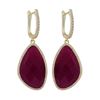 Image 1 : Ruby Jade Semi Precious Faceted Stone, With CZ Border, On Gold Plated Sterling Silver Lever Back Ear