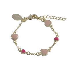 Hot Pink And Light Pink Enamel Hearts,  Gold Plated Brass Chain, Bracelet, 4