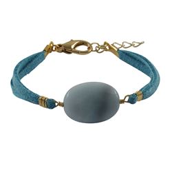 Amazonite (Blue) Semi Precious Stone On Turquoise Suede Chain Bracelet, 7" 1"