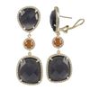 Image 1 : Dark Amy And Carnelian Cat's Eye Semi Precious Stone, Set In Gold Plated Sterling Silver With CZ Bor
