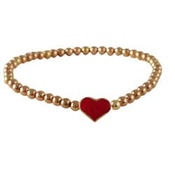 Rose Plated Sterling Silver Ball Stretch Bracelet With Red Enamel Heart 5