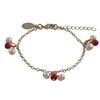 Image 1 : White 4Mm Fresh Water Pearls And Red 4Mm Balls Dangling, Gold Plated Brass Chain Bracelet, 4" 1"
