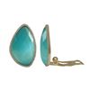 Image 1 : Aqua Cat's Eye Semi Precious Stone, With CZ Border, Gold Plated Sterling Silver Clip Earrings, 1.06