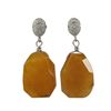 Image 1 : Honey Semi Precious Stone Dangling On Rhodium Plated Sterling Silver CZ Post Earrings, 1.3