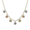 Image 1 : Tri Color Brass Flower Charms With CZ On Gold Plated Brass Chain Necklace, 15" 2"