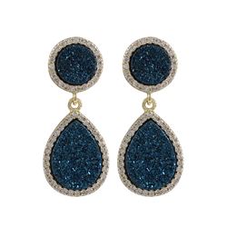 Gold Plated Sterling Silver, 11Mm Round Circle And 13.5X17.5Mm Teardrop, Blue Druzy Natural Stone Wi