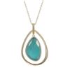 Image 1 : Aqua Cat's Eye Semi Precious Stone In Gold Plated  Sterling Silver Open Teardop CZ Pendant, 1.81