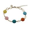 Image 1 : Multi Color Combination Semi Precious 10Mm Round Flat Stones On Gold Plated Brass Link Chain, Bracel