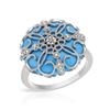 Image 1 : Round Turquoise W/ Diamonds Antique-Style Ring In 14K White Gold | 419039