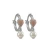 Image 1 : Pink Enamel Heart On Sterling Silver Baby Leverback Earring, Dangling Pearl