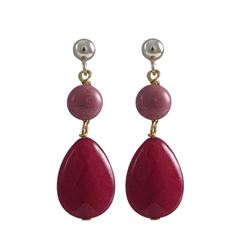 Ruby 10X14mm Teardrop And Rhodonite 6Mm Ball Semi Precious Stones On Gold Plated Sterling Silver Bal