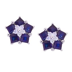 14K White Gold Sapphire And Diamond Floral Star Earrings