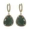 Image 1 : Green Jade Semi Precious Stone, With CZ Border, On Gold Plated Sterling Silver  Lever Back Earrings,