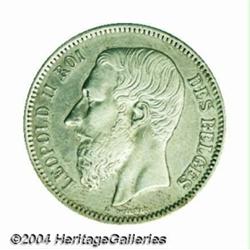 Leopold II 2 francs 1866, without cross on