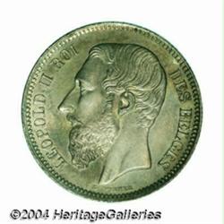 Leopold II 2 francs 1867, with cross on crown,