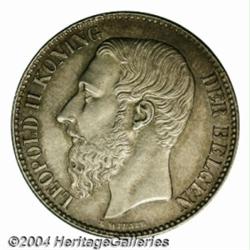 Leopold II 2 francs 1887, Bust left/Crowned