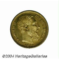 Leopold II gold 20 francs 1871, Bust